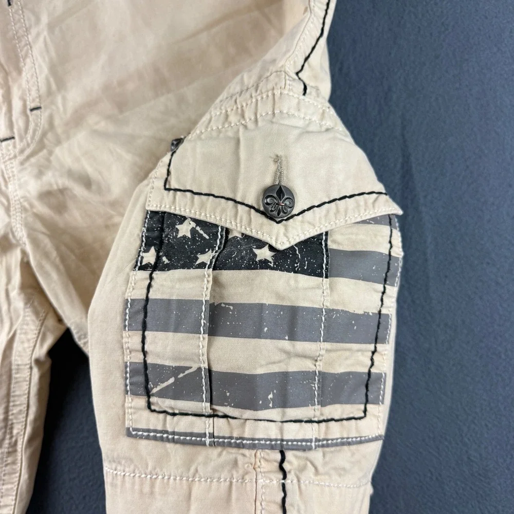 Rock Revival Cargo Shorts Men's 44 (Fits 48) Beige American Flag Streetwear Y2K